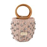 Borsa In Paglia Ovale Con Strass- Rosa Chiaro