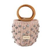 Borsa In Paglia Ovale Con Strass- Rosa Chiaro